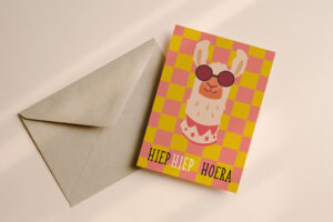 Verjaardagskaart Alpaca Oranje/Roze