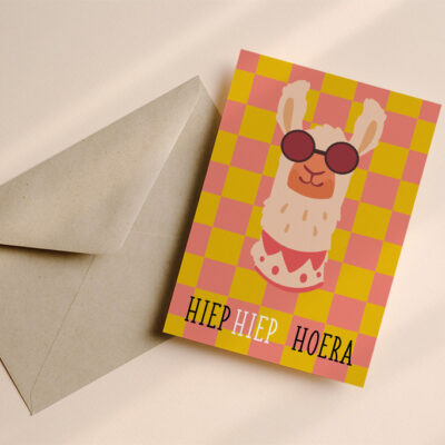 Verjaardagskaart Alpaca Oranje/Roze