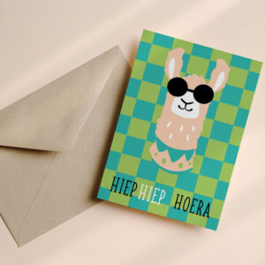 Verjaardagskaart Alpaca Groen/Blauw