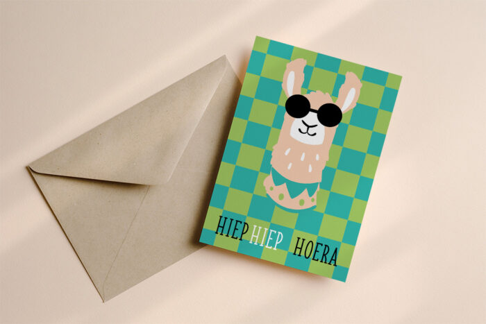 Verjaardagskaart Alpaca Groen/Blauw