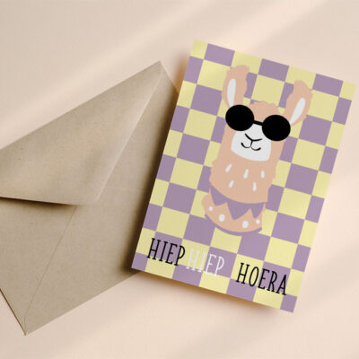 Verjaardagskaart Alpaca Geel/Lila