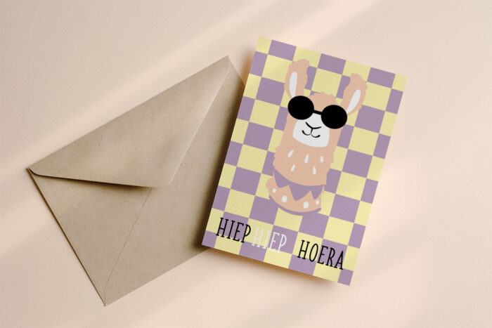 Verjaardagskaart Alpaca Geel/Lila