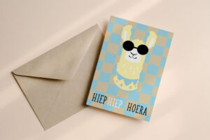 Verjaardagskaart Alpaca Lichtblauw/Taupe