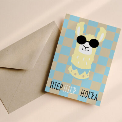 Verjaardagskaart Alpaca Lichtblauw/Taupe