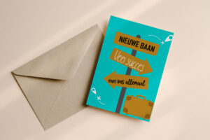 Wenskaart nieuwe baan. Perfect om iemand succes te wensen bij een nieuwe uitdaging