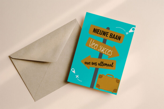Wenskaart nieuwe baan. Perfect om iemand succes te wensen bij een nieuwe uitdaging