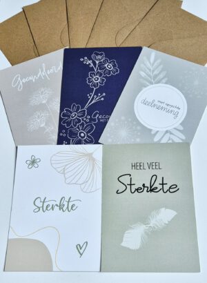Set van 5 Gecondoleerd & Sterkte kaarten