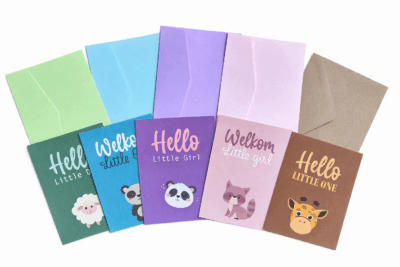 Setje van 5 geboorte felicitatiekaarten