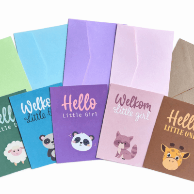 Setje van 5 geboorte felicitatiekaarten