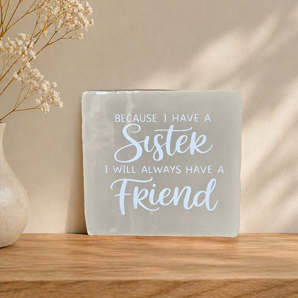 keramische tegel met tekst ‘sister’, persoonlijk cadeau of woondecoratie