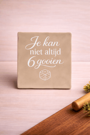 Tegeltje met tekst 
Je kan niet altijd 6 gooien