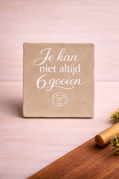 Tegeltje met tekst 
Je kan niet altijd 6 gooien