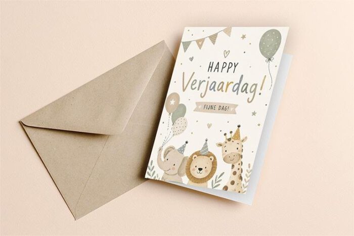 Dubbele kaart inclusief envelop
Vrolijke dieren