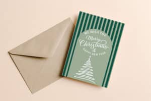 Kerstkaart groen gestreept