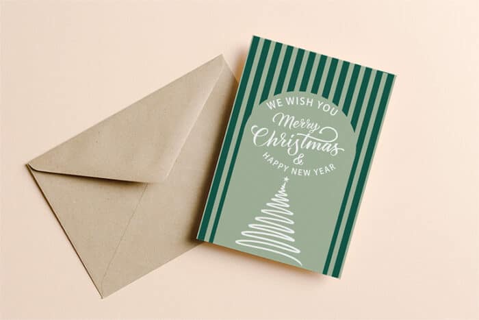 Kerstkaart groen gestreept