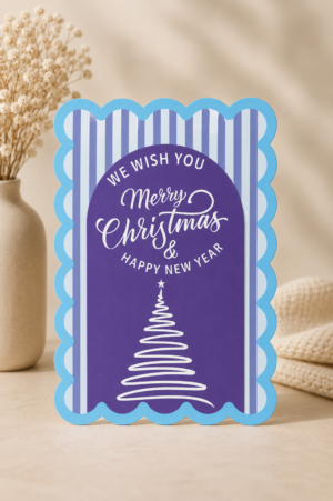 Unieke vorm - Kerstkaart blauw paars